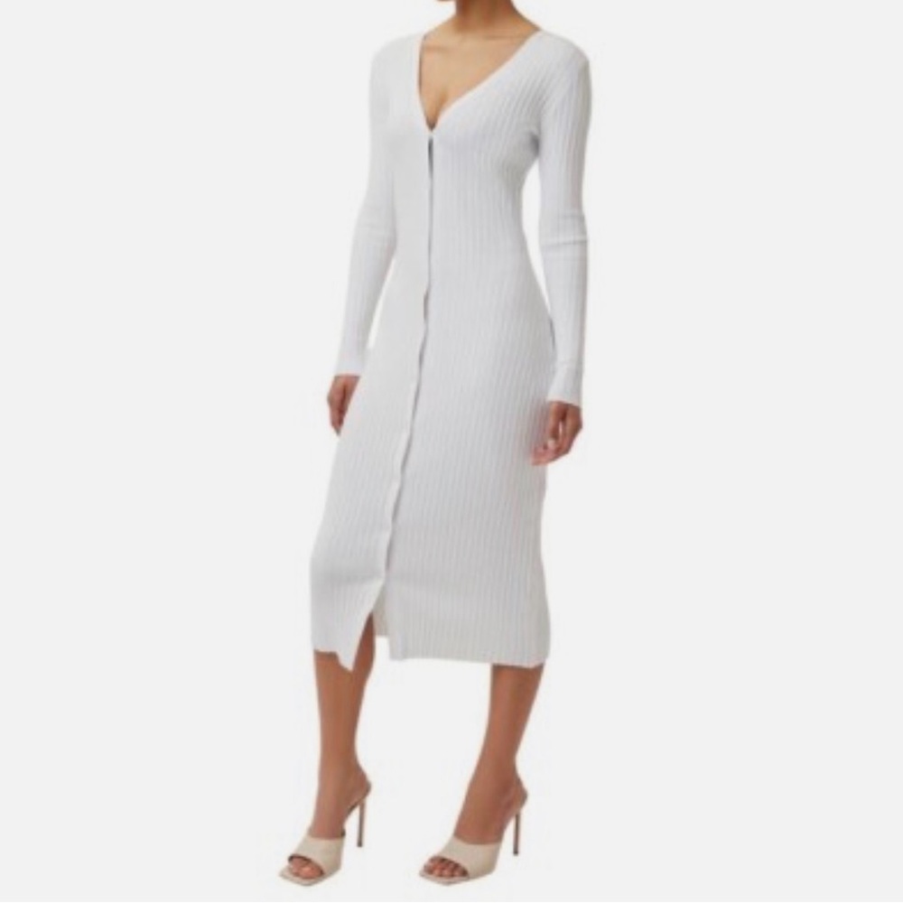Lita By Ciara Large White Ribbed Knit Button Up Sweater Dress Bodycon Minimalist